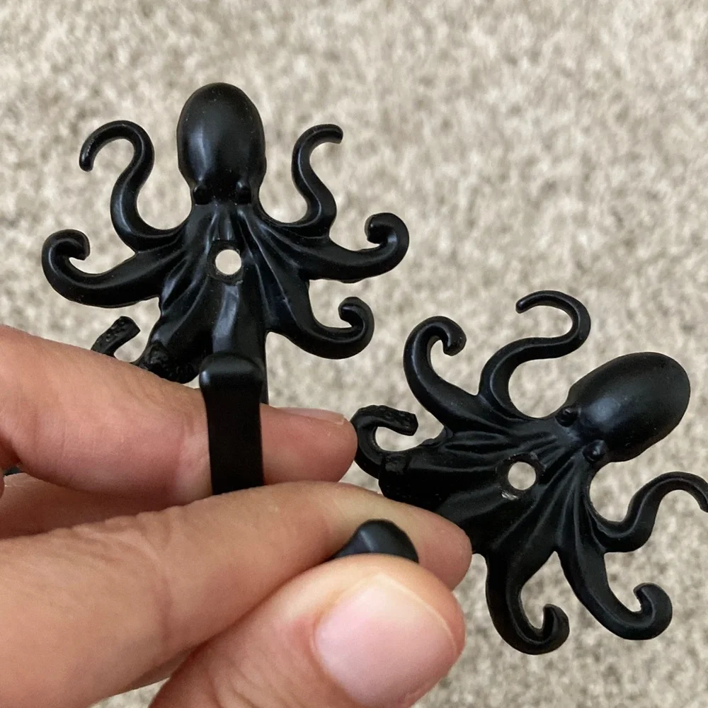 4 Pack Black Octopus Wall Hooks for Keys, Towels, Etc.